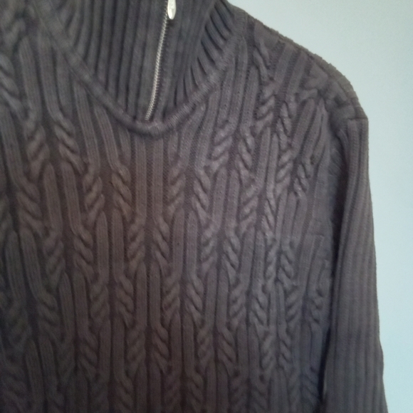 Chocolate Brown Zip Front Pullover Cableknit Sweater - Picture 6 of 13